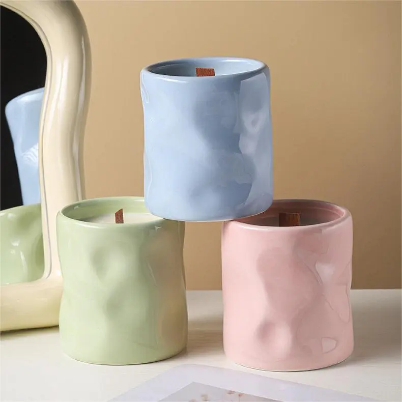 Ceramic Cup Candle with Wood Wick Cute Look Organi...