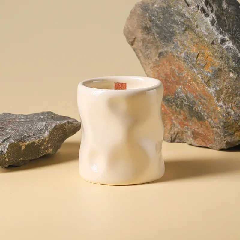 Ceramic Cup Candle with Wood Wick Cute Look Organic Soy Wax Candles Northern Europe