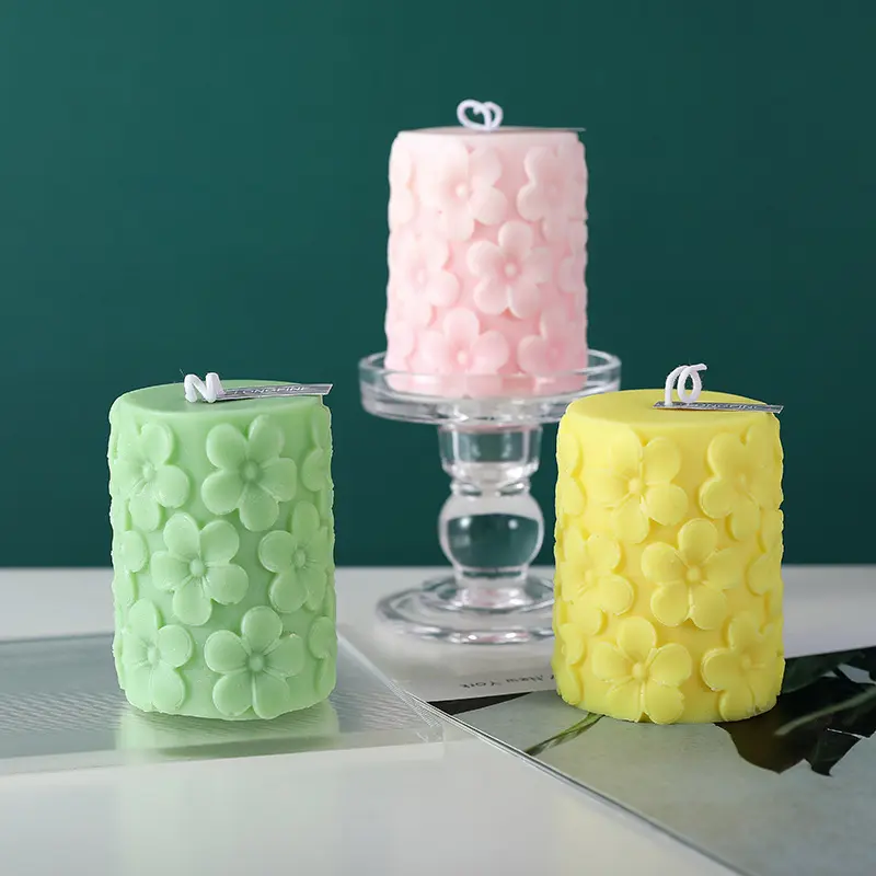 Household scented pillar candle flower pattern embossed colored candles Germany