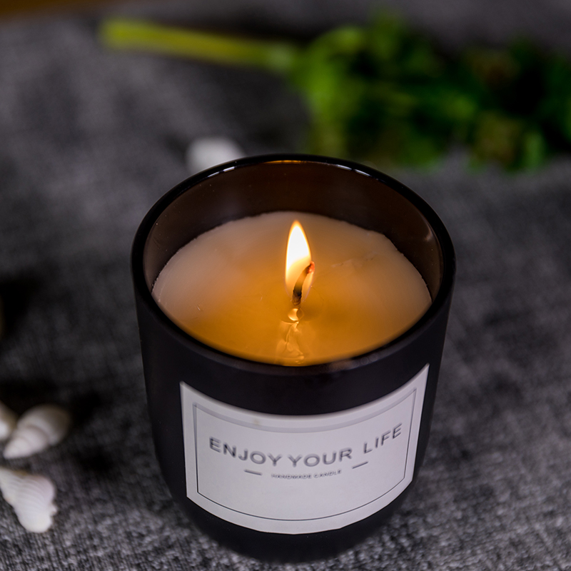 Personalized wholesale luxury black glass scented soy wax candle with ...