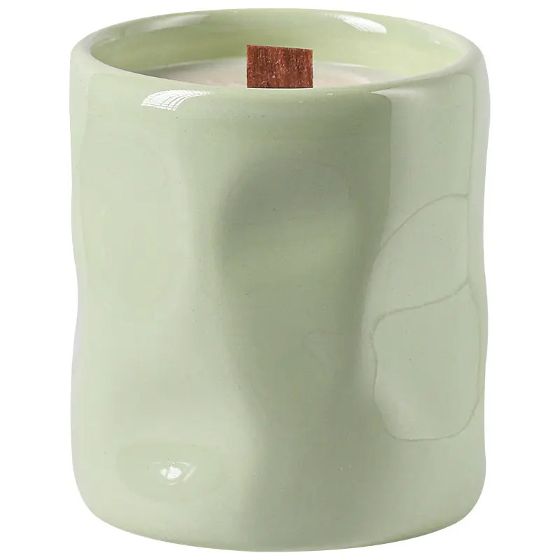 Ceramic Cup Candle with Wood Wick Cute Look Organic Soy Wax Candles Northern Europe